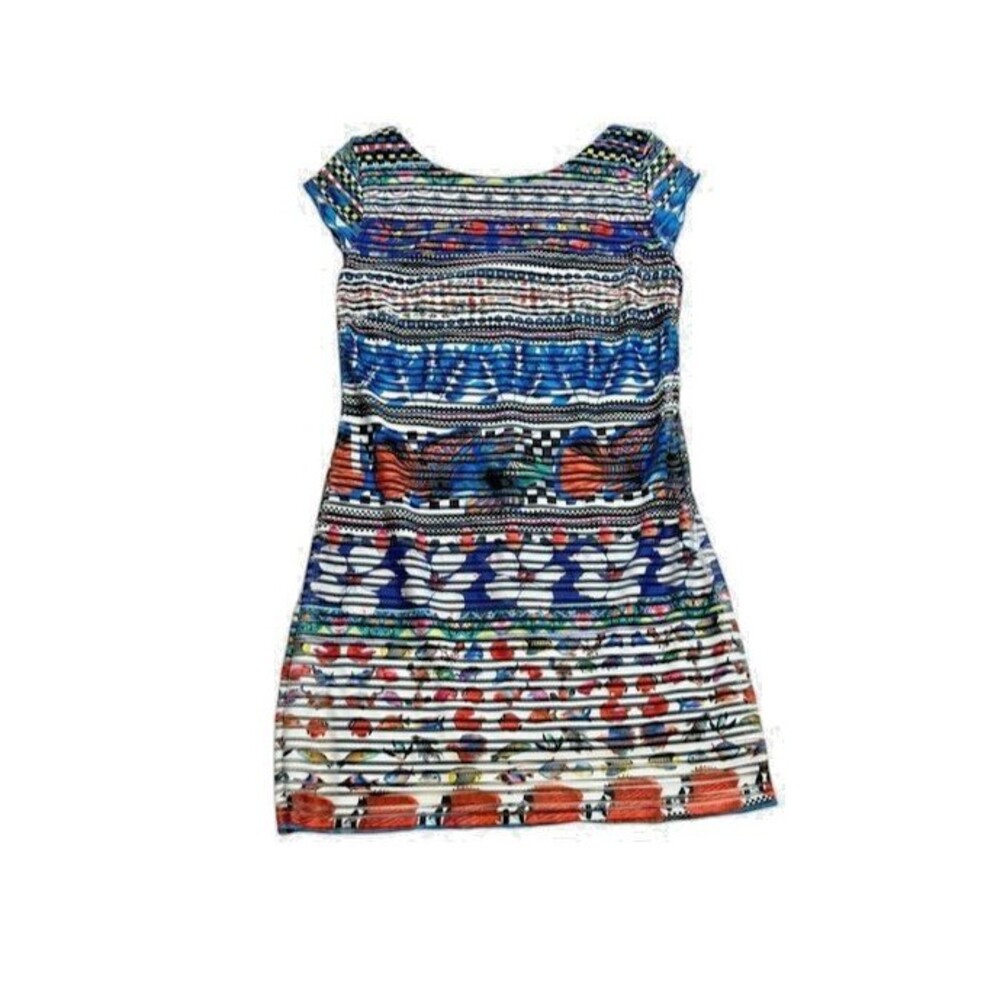 Desigual Dress Size XL (Large) Tropical Fish & Floral Burnout Sheath Art Deco